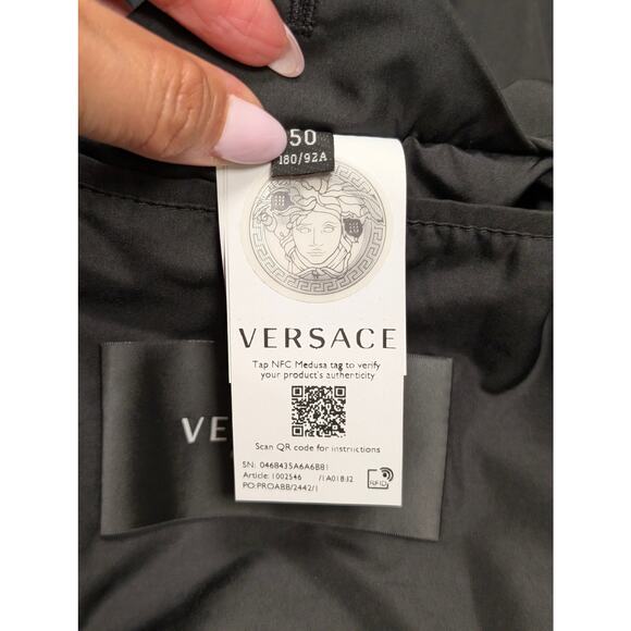Versace Black Windbreak Bomber Leather Jacket Size Large - Picture 6 of 10